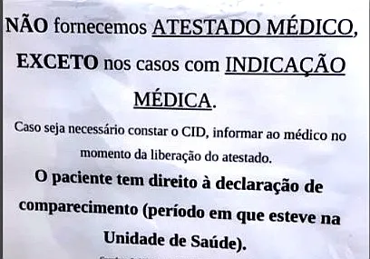Aviso está colado nas portas de recepção do atendimento médico da UPA 24 Horas - Foto: Reprodução/Especial