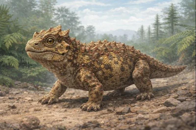 Sauropia macrorhinus tinha semelhanças com lagartos, mas está completamente extinto - Foto: Criação com auxílio de IA