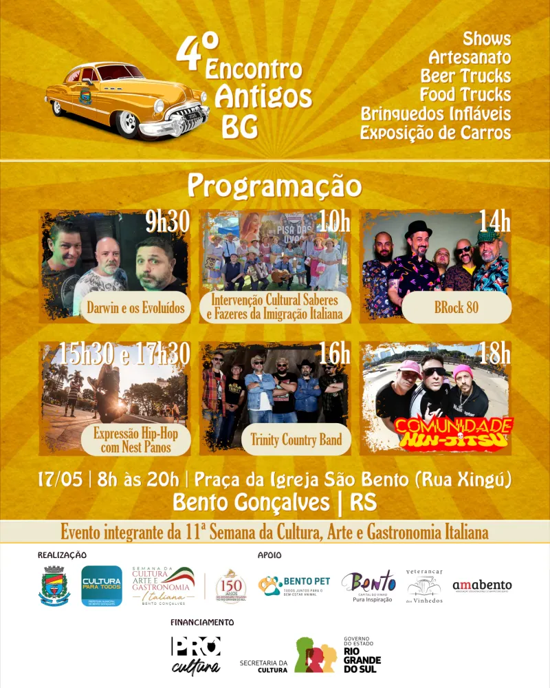 Bento Gonçalves recebe 4º Encontro de Carros Antigos neste domingo (17)