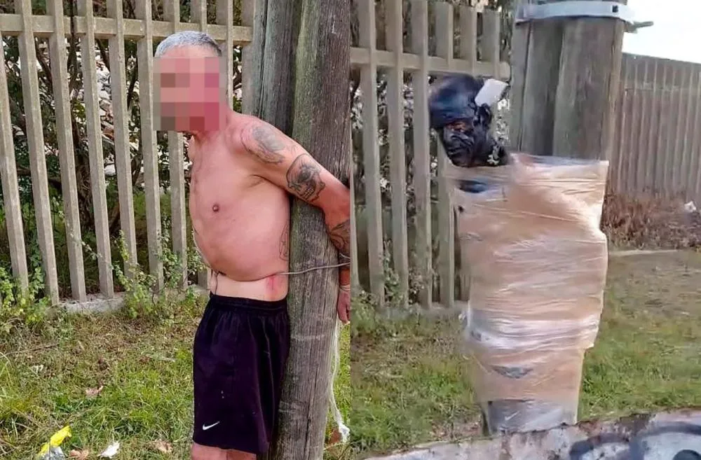 Homem ficou amarrado no local por várias horas - Fotos: Reprodução