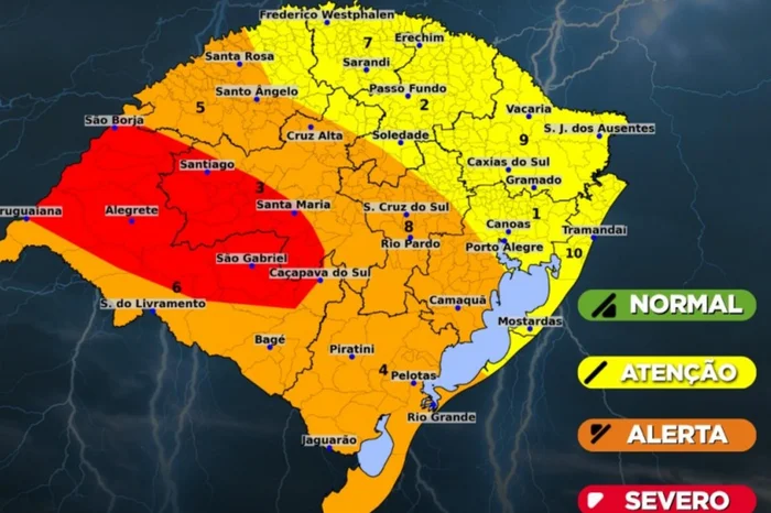 Defesa Civil emite alerta vermelho para tempestades no RS