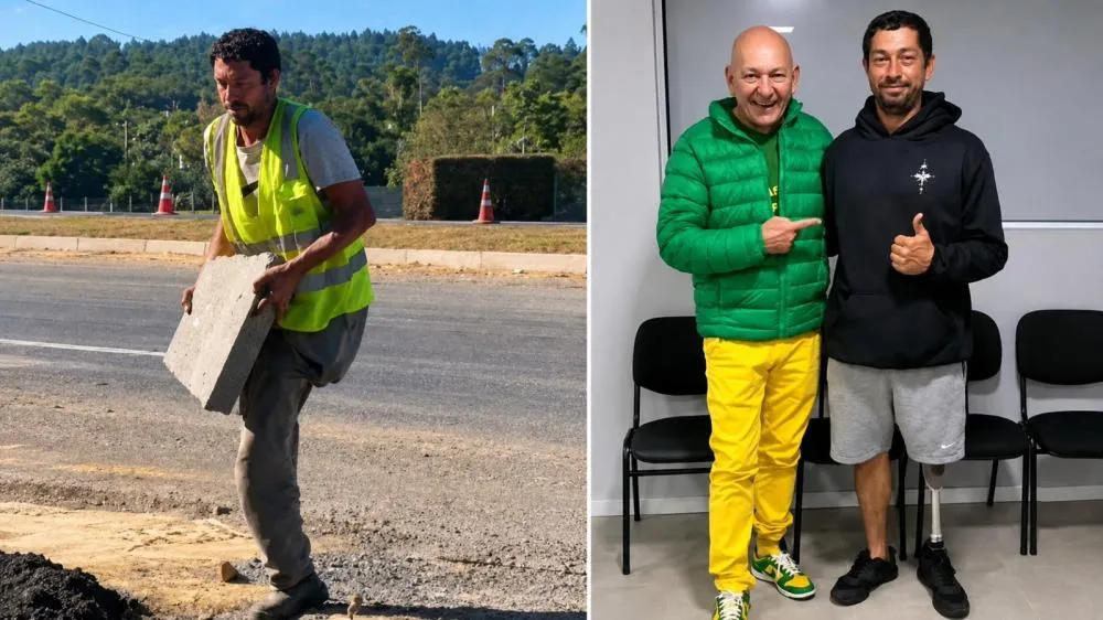 Após ver o vídeo de Douglas trabalhando, Véio da Havan não teve dúvida em ajudá-lo - Fotos: Reprodução