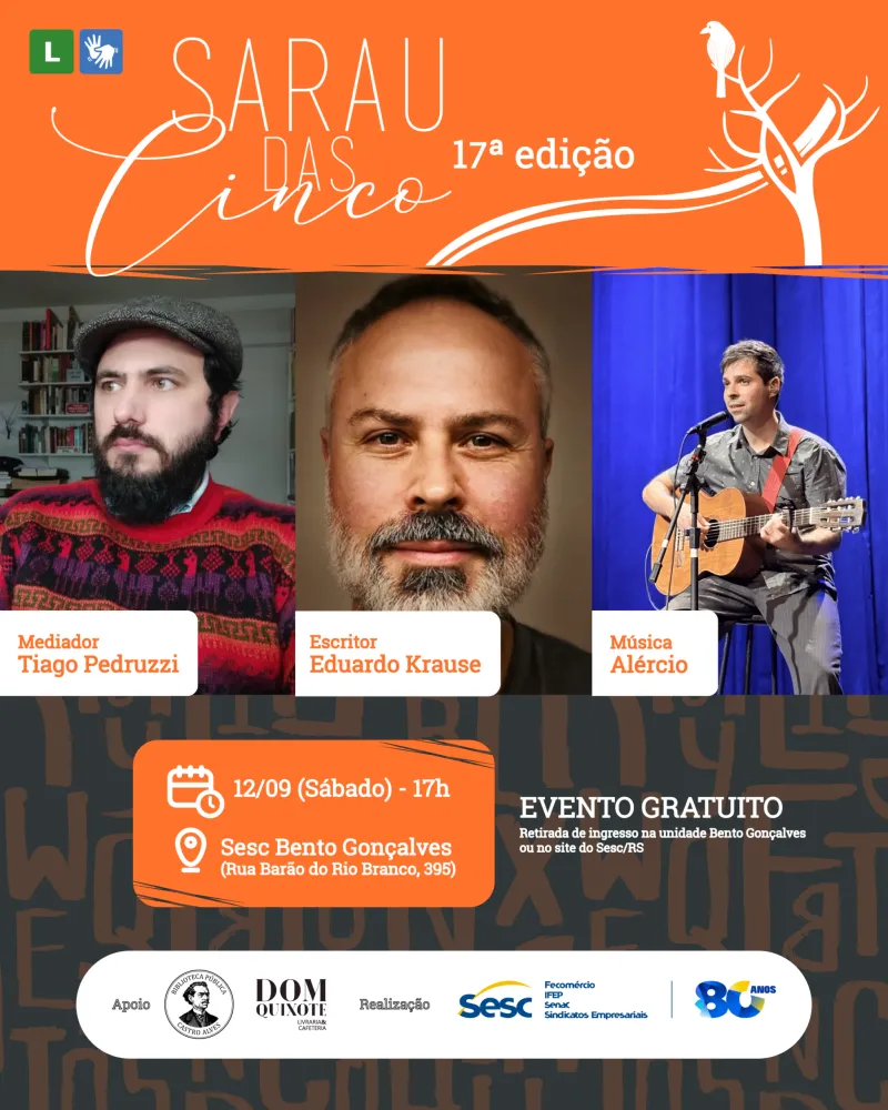 Sarau das Cinco reúne literatura e música no Sesc Bento Gonçalves