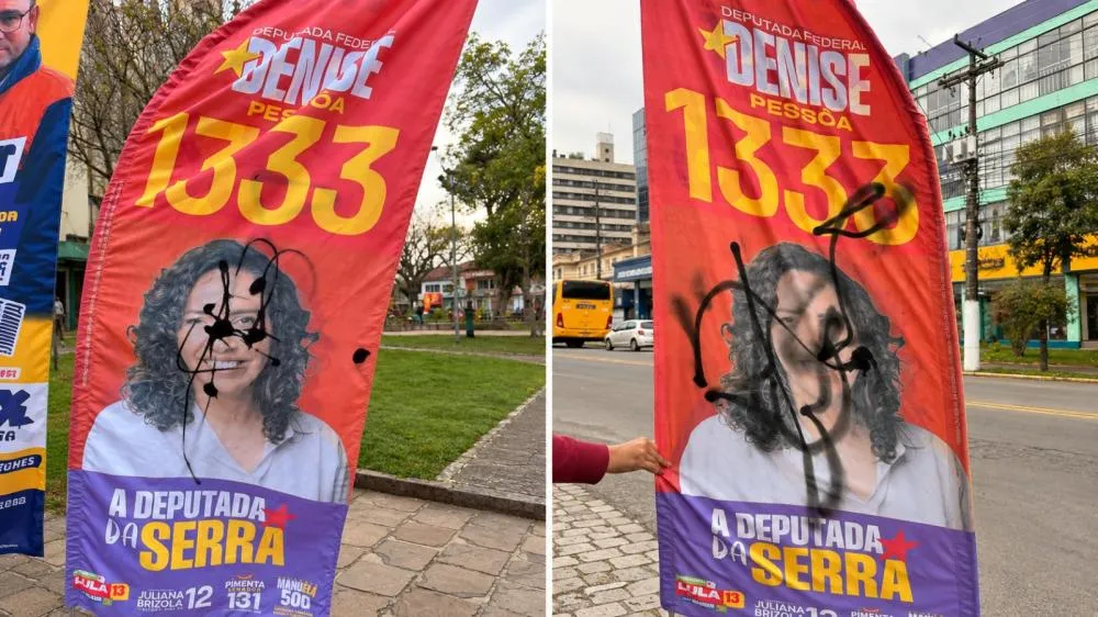 Em locais que havia outros windbanners, somente os de Denise Pessôa foram pichados - Fotos: Reprodução