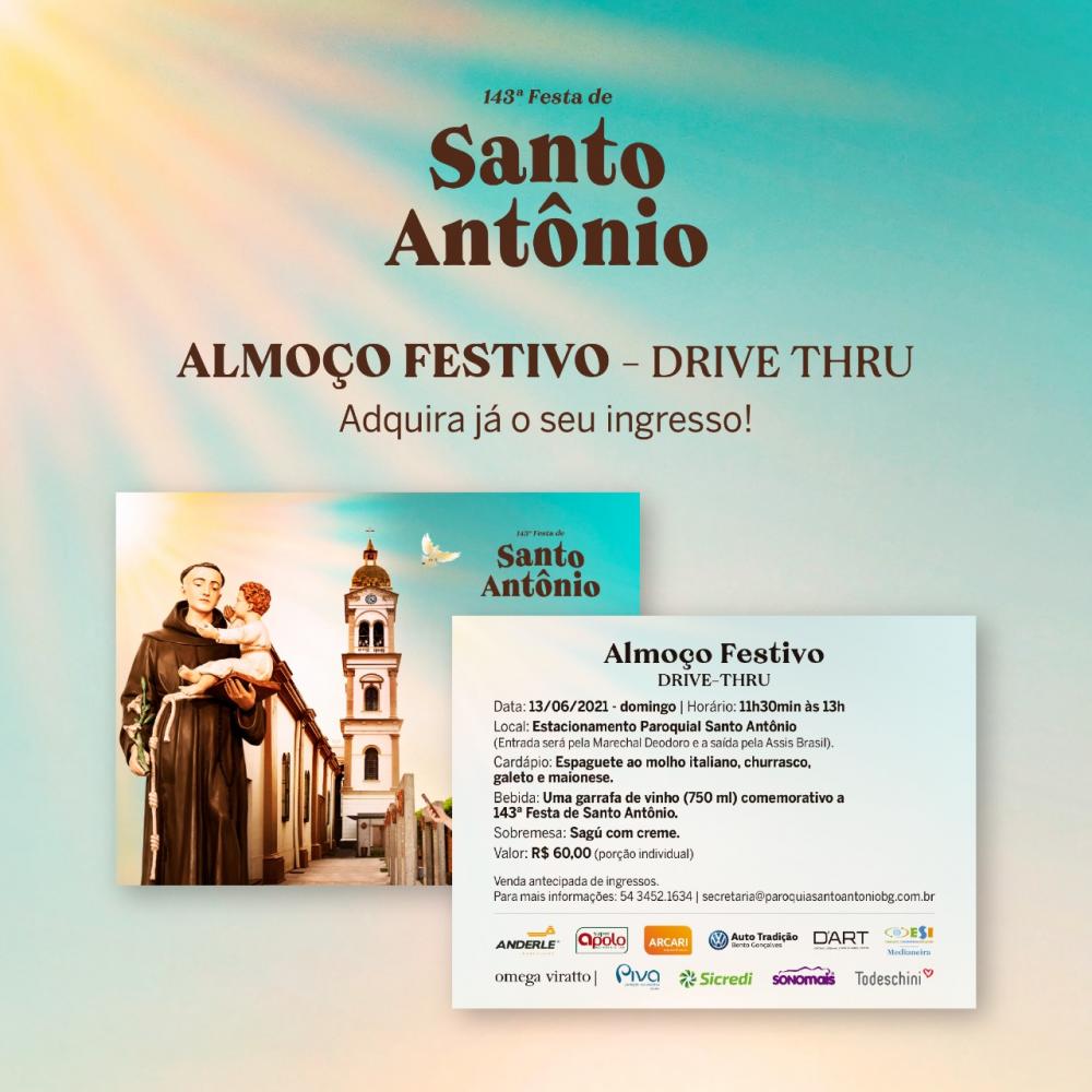Ingressos para o almoço do Dia de Santo Antônio, no formato drive thru, estão à disposição