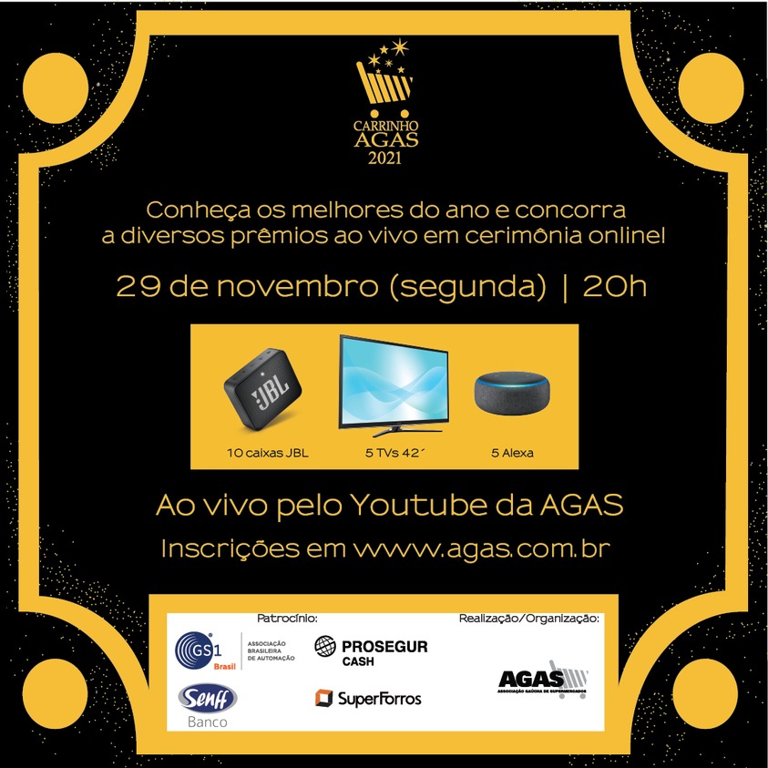 Agas sorteia 20 prêmios para quem acompanhar a entrega do Troféu Carrinho Agas 2021