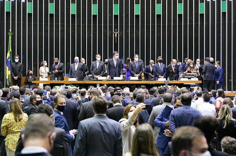 Lira e Pacheco (D) na solenidade de abertura do ano legislativo de 2021 - Pedro França/Agência Senado