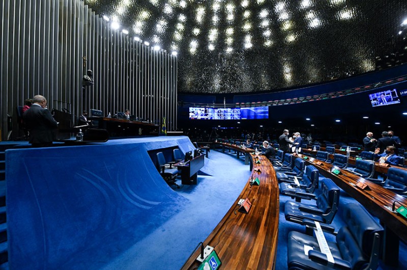 O Plenário do Senado durante a sessão desta terça. A matéria agora vai à sanção do presidente da República - Jefferson Rudy/Agência Senado