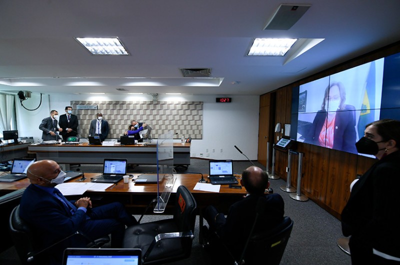 Na reunião da CE, Zenaide Maia (no telão) destacou importância da prevenção ao câncer de laringe - Edilson Rodrigues/Agência Senado