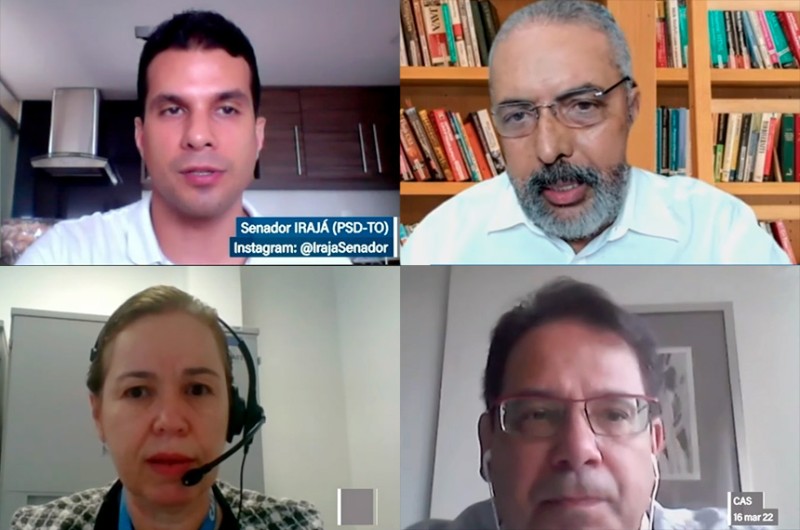 Irajá, Paulo Paim, Rosângela Figueiredo e Márcio Coelho durante a audiência na CAS - Reprodução/TV Senado