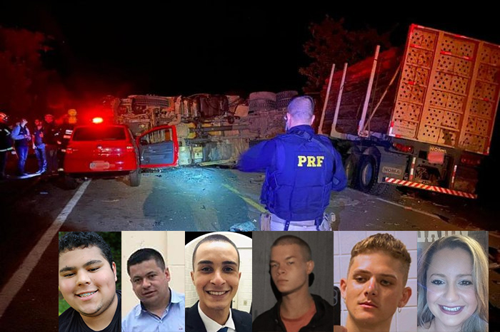 Silas, Josuel, Wesley, Lucas, Vinícius e Joice foram as vítimas do trágico acidente na BR 290 - Fotos: Divulgação