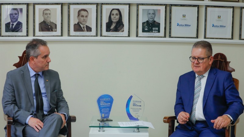 Governador Ranolfo e o presidente do TJMRS, Amilcar Fagundes, falaram sobre pautas relacionadas à segurança pública - Foto: Itamar Aguiar / Palácio Piratini