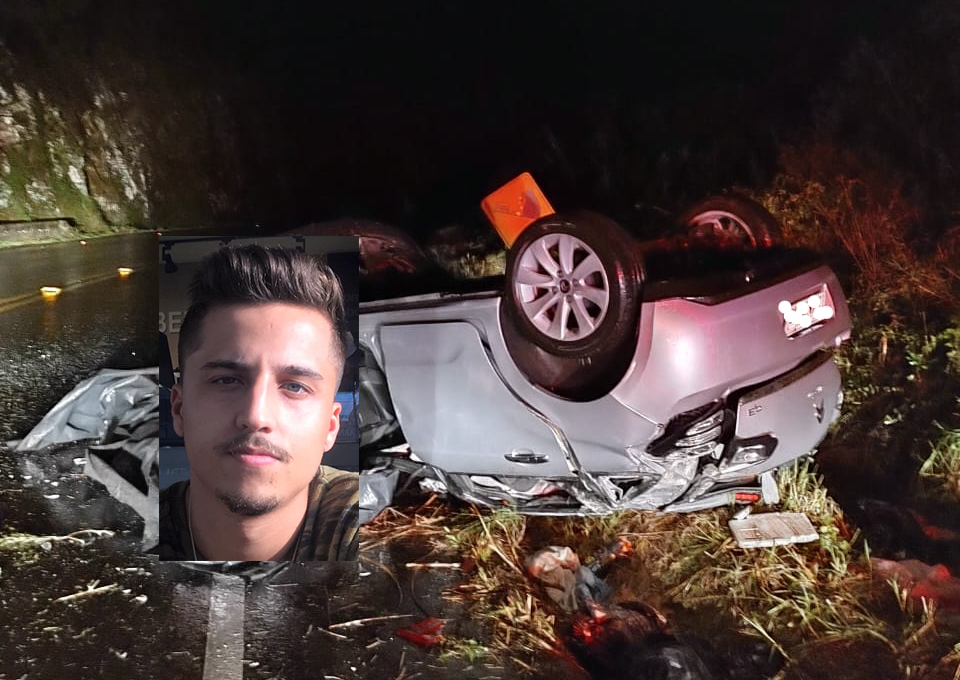 Gabriel Marques (foto menor) tinha 24 anos e estaria no banco de trás do veículo juntamente com a namorada - Foto: Corpo de Bombeiros