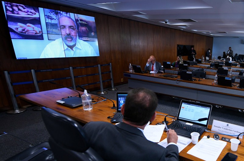 O autor da proposta, Paulo Paim (no telão), na reunião da CAE - Edilson Rodrigues/Agência Senado