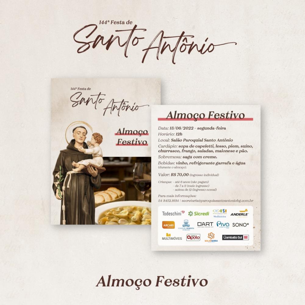 Comunidade bento-gonçalvense já pode adquirir os ingressos para o almoço do Dia Festivo de Santo Antônio