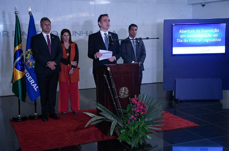 A exposição em homenagem aos policiais legislativos foi aberta pelo presidente Rodrigo Pacheco - Jefferson Rudy/Agência Senado