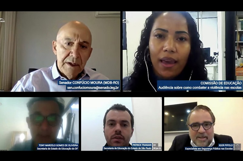 Confúcio Moura (1º à esq) comandou o debate - Reprodução TV Senado