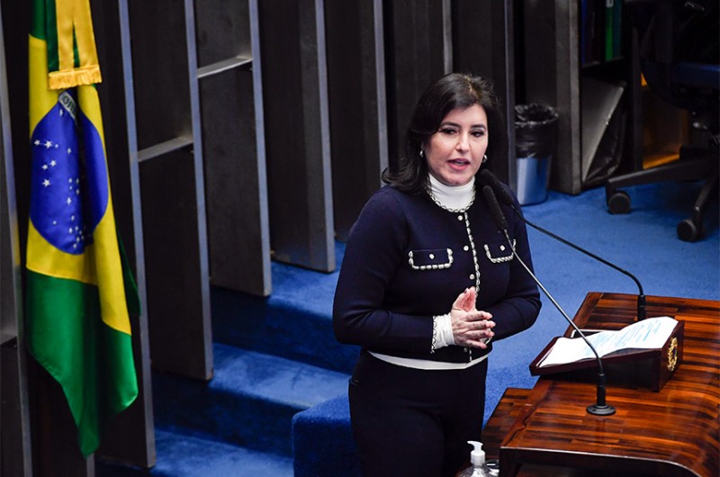A senadora Simone Tebet cobrou do Senado uma reação contra Pedro Guimarães, que, usou de seu cargo e superioridade hierárquica para obter vantagem sexual, conforme denúncias feitas por funcionárias do banco - Jefferson Rudy/Agência Senado