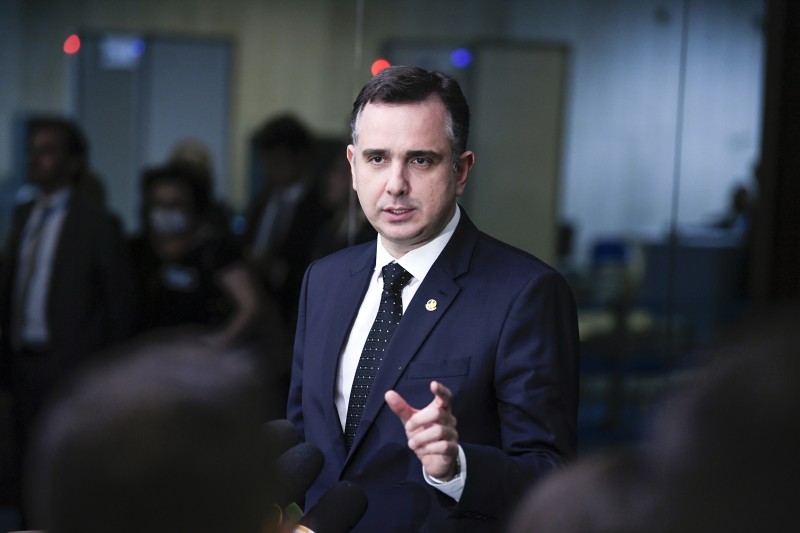 O presidente do Senado, Rodrigo Pacheco, durante entrevista coletiva nesta quarta-feira - Roque de Sá/Agência Senado