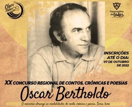 Concurso Regional de Contos, Crônicas e Poesias Oscar Bertholdo está com inscrições abertas