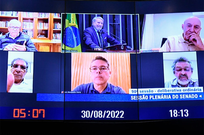 Jáder (canto inferior esquerdo) relatou a mensagem em sessão remota - Jefferson Rudy/Agência Senado