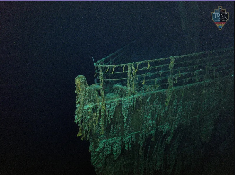 Imagem em alta definição mostra detalhes do navio Titanic, que naufragou em 1912 no Oceano Atlântico. Crédito: OceanGate Expeditions/Divulgação