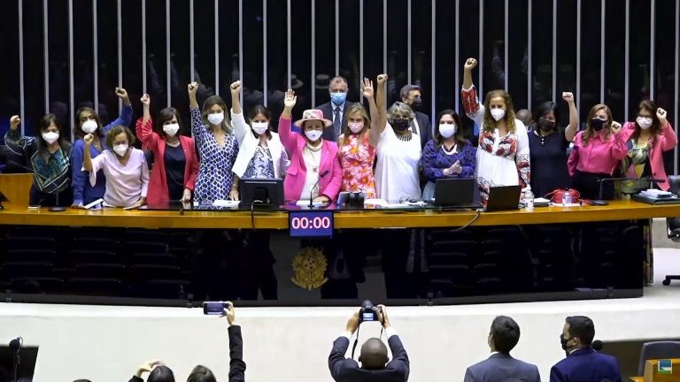 Deputadas comemoram aprovação de projetos no Dia Internacional da Mulher - (Foto: Reprodução/TV Câmara)