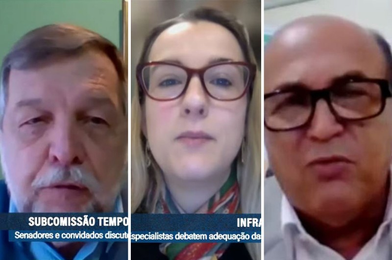 O senador Flávio Arns ouviu a professora Gabriela Schneider e o professor Manoel Lima - Reprodução TV Senado