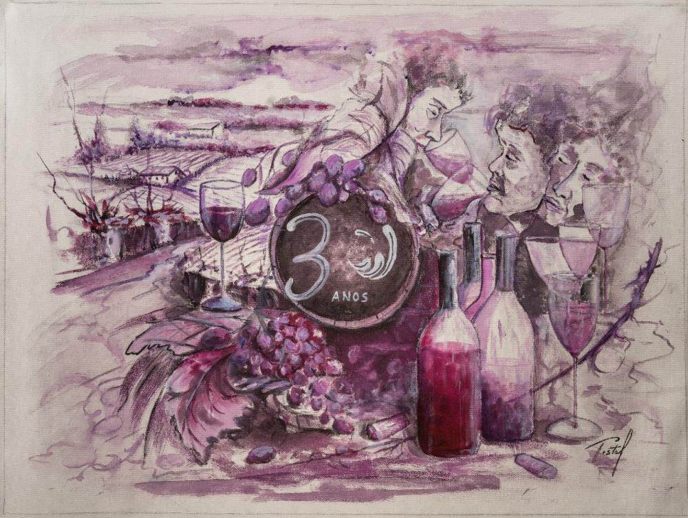 Pintada a base de vinho, a obra que integrou a campanha publicitária da 30ª Avaliação Nacional de Vinhos – Safra 2022. 