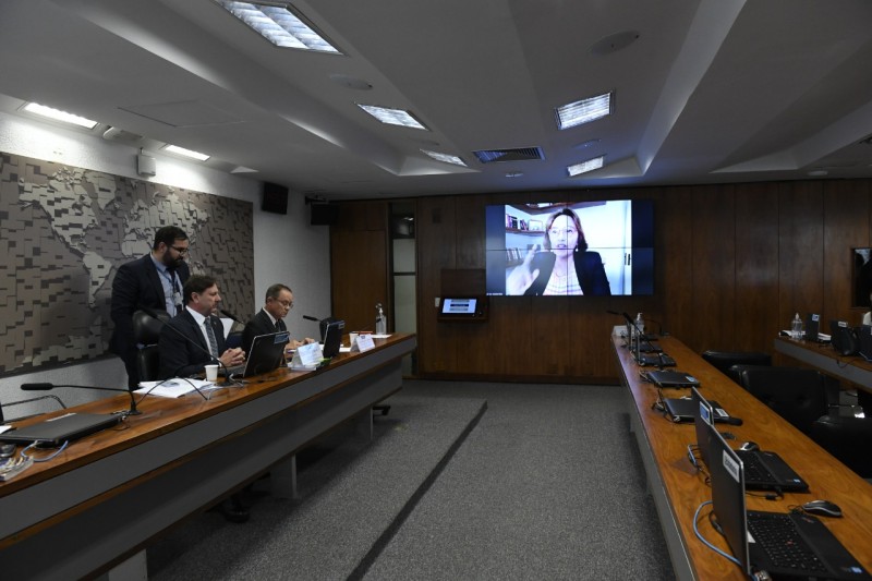 Gurgacz e Zequinha (Mesa) ouvem Zenaide Maia (telão), que votou contra o projeto - Roque de Sá/Agência Senado