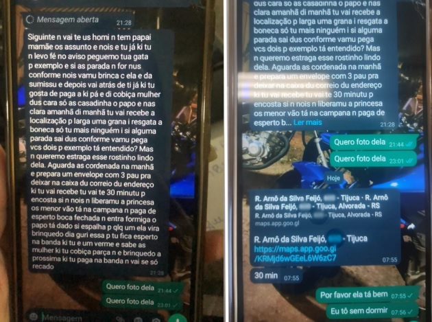 Captura de tela das mensagens enviadas ao namorado. Crédito: DEIC