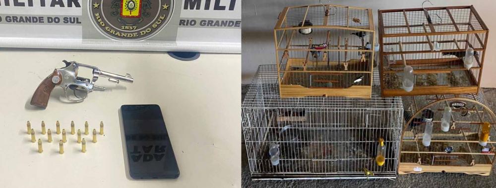 Arma e pássaros silvestres foram apreendidos em residência no bairro São Francisco - Fotos: Brigada Militar/Divulgação
