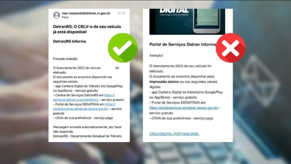 Para se proteger do golpe, o Detran recomenda sempre desconfiar de links que cheguem por e-mail, SMS ou WhatsApp. Crédito: Divulgação