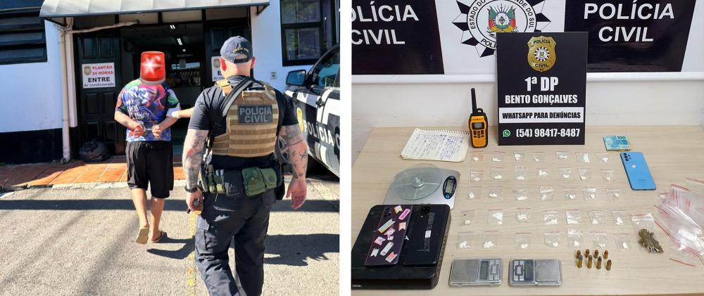Os dois homens, os quais estavam no interior da casa, foram presos em flagrante. Crédito: 1ª DP de Bento Gonçalves