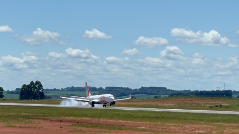 Aeroporto de Passo Fundo recebe pela primeira vez um Boeing 737-800, com capacidade para 186 de passageiros -Foto: Divulgação