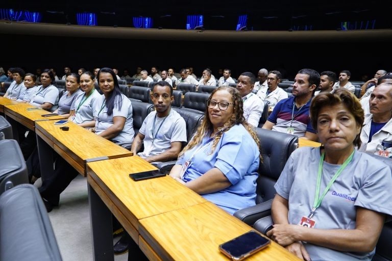 Terceirizados durante a sessão solene no Plenário da Câmara - (Foto: Pablo Valadares/Câmara dos Deputados)