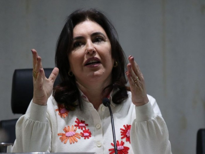 Simone Tebet, durante entrevista coletiva, para explicar o projeto da LDO de 2024 - (Foto: Antonio Cruz/Agência Brasil)