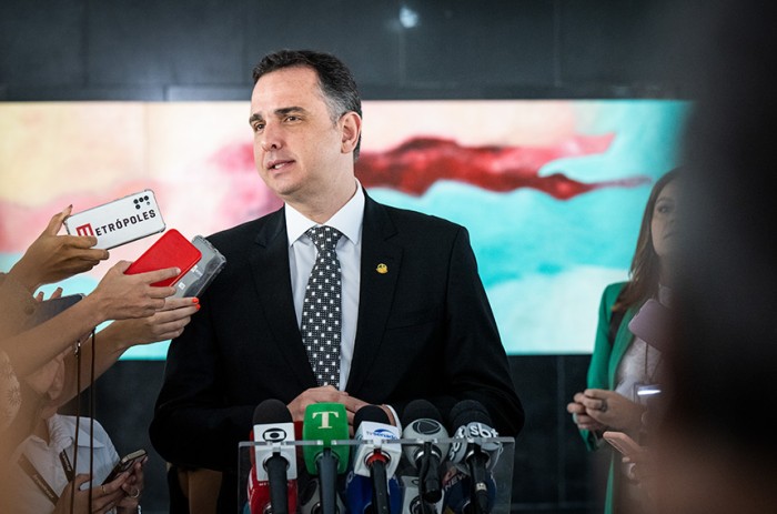 O presidente do Senado e do Congresso, Rodrigo Pacheco, durante entrevista nesta terça-feira - Pedro Gontijo/Senado Federal