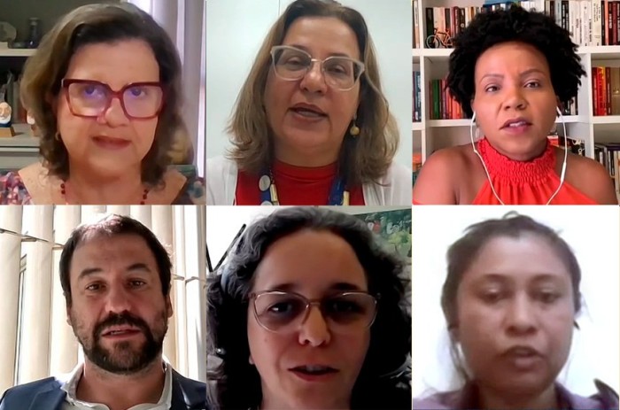 Teresa Leitão (1ª à esq.) comandou a audiência virtual