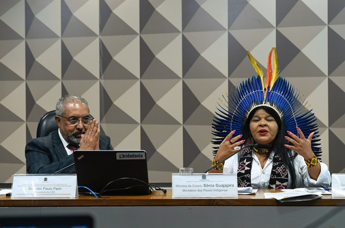 Na audiência presidida pelo senador Paim, na CDH, Sonia Guajajara apresentou os planos do ministério, que cumpre missão histórica - Foto: Edilson Rodrigues/Agência Senado