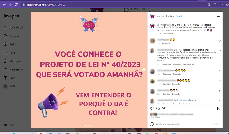 Diretório Acadêmico de psicologia da UCS se manifesta contra projeto de vereador