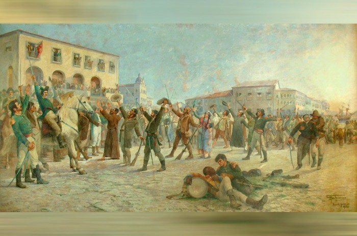 Tela 'O Primeiro Passo para a Independência da Bahia', de Antônio Parreiras, retrata a luta pela libertação no estado - Foto: Reprodução