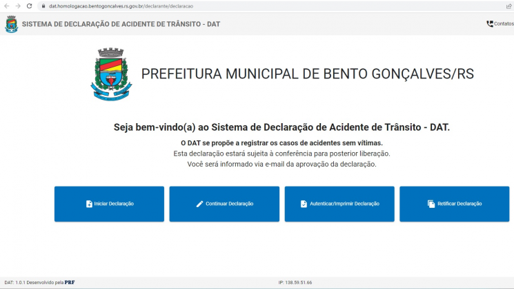 O sistema funciona apenas para registro de acidentes sem vítimas. Crédito: Divulgação