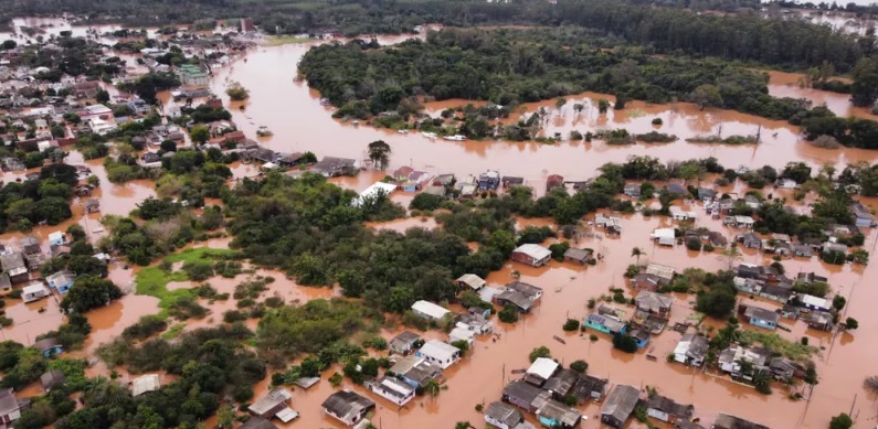 Imagem aérea da cidade de Montenegro, após ser atingida por ciclone extratropical de junho de 2023. Crédito: Filipe Serena/Divulgação
