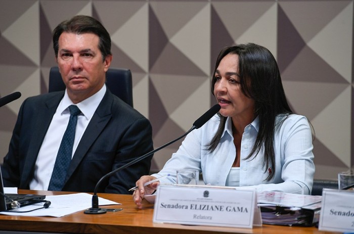 A senadora Eliziane Gama, relatora, e o deputado Arthur Maia, presidente do colegiado - Foto: Edilson Rodrigues/Agência Senado
