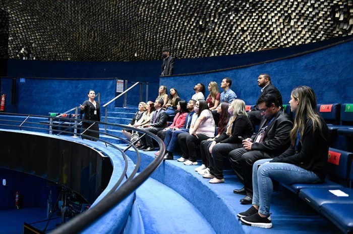 Guia fala a visitantes na galeria do Plenário do Senado - Foto: Roque de Sá/Agência Senado
