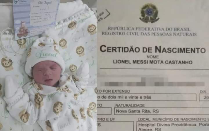 Bebê recebe o nome de Lionel Messi no Rio Grande do Sul