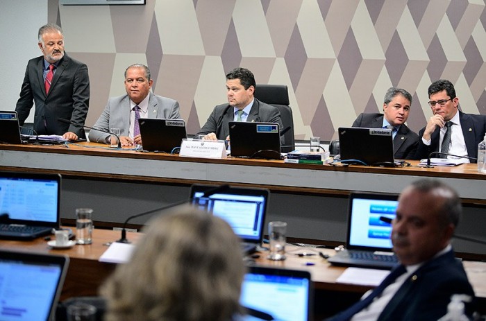 Os senadores Eduardo Gomes, Davi Alcolumbre, Efraim Filho e Sérgio Moro na reunião desta quarta - Foto: Edilson Rodrigues/Agência Senado