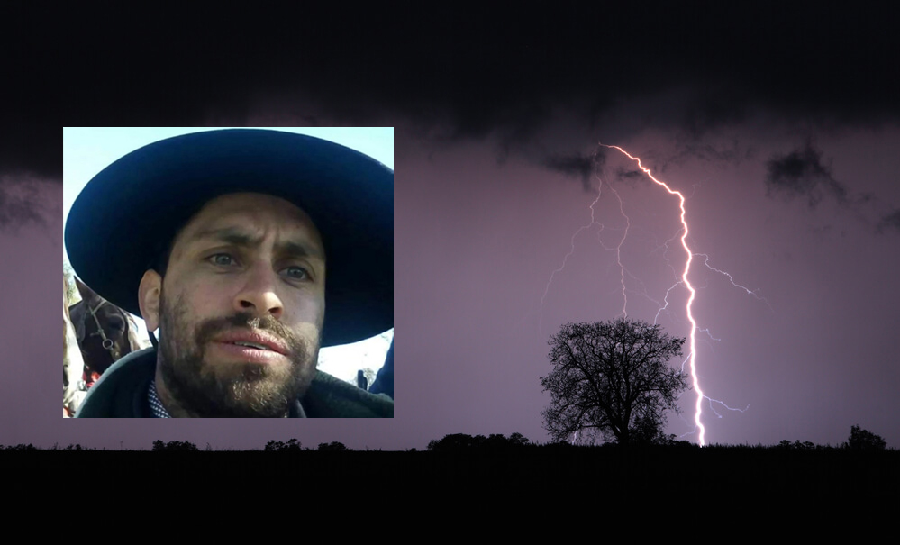 Diego foi atingido pela descarga elétrica, causada por um raio, enquanto trabalhava no campo.