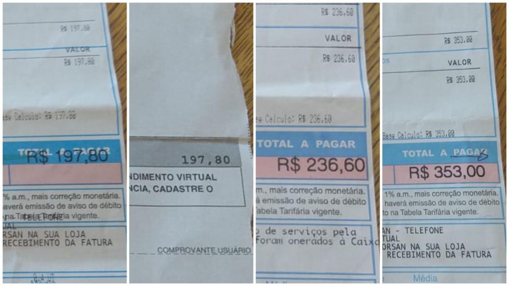Registro das faturas do senhor Peterle dos últimos quatro meses. Crédito: Arquivo Pessoal 